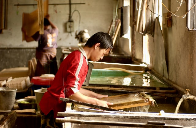 seed paper being produced by hand using a mould deckle