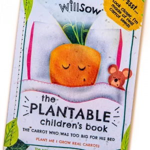 willsow plantable children's book containing carrot seeds