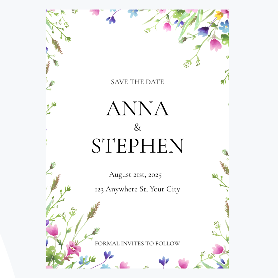 Seed Paper Save The Date Cards – Floral Design Template 2