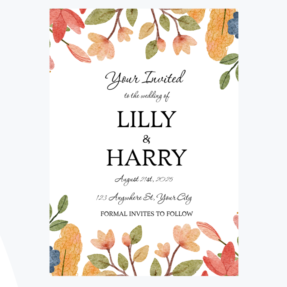 Seed Paper Wedding Invites – Floral Design Template 1