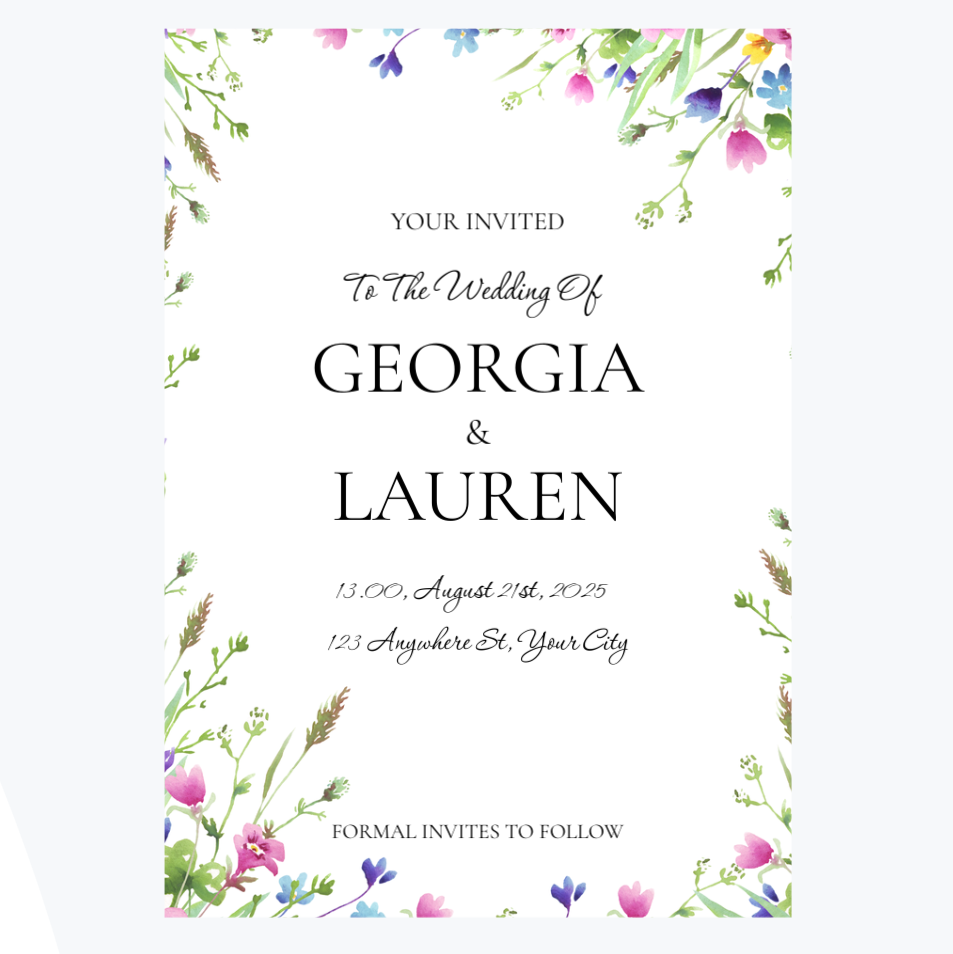 Seed Paper Wedding Invites - Floral Design Template 2