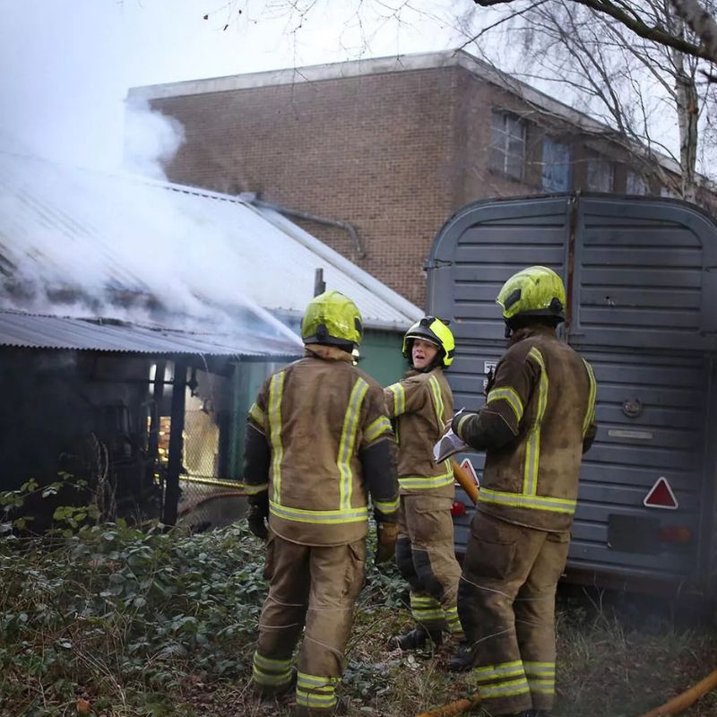 frogmore paper mill during the arson attack with firemen in action